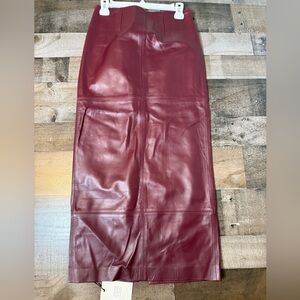 SRG Lamb Leather Mango Skirt in Oxblood High Waist Slit Designer Luxe NWT XS